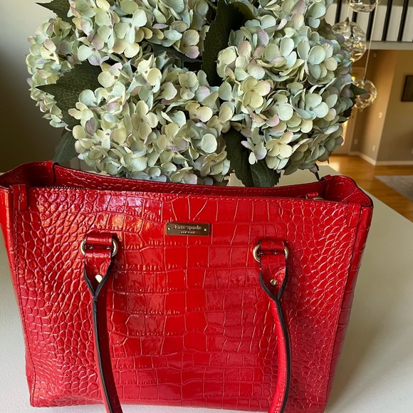 kate spade Handbags - Kate Spade Red Croco Embossed Hand Bag